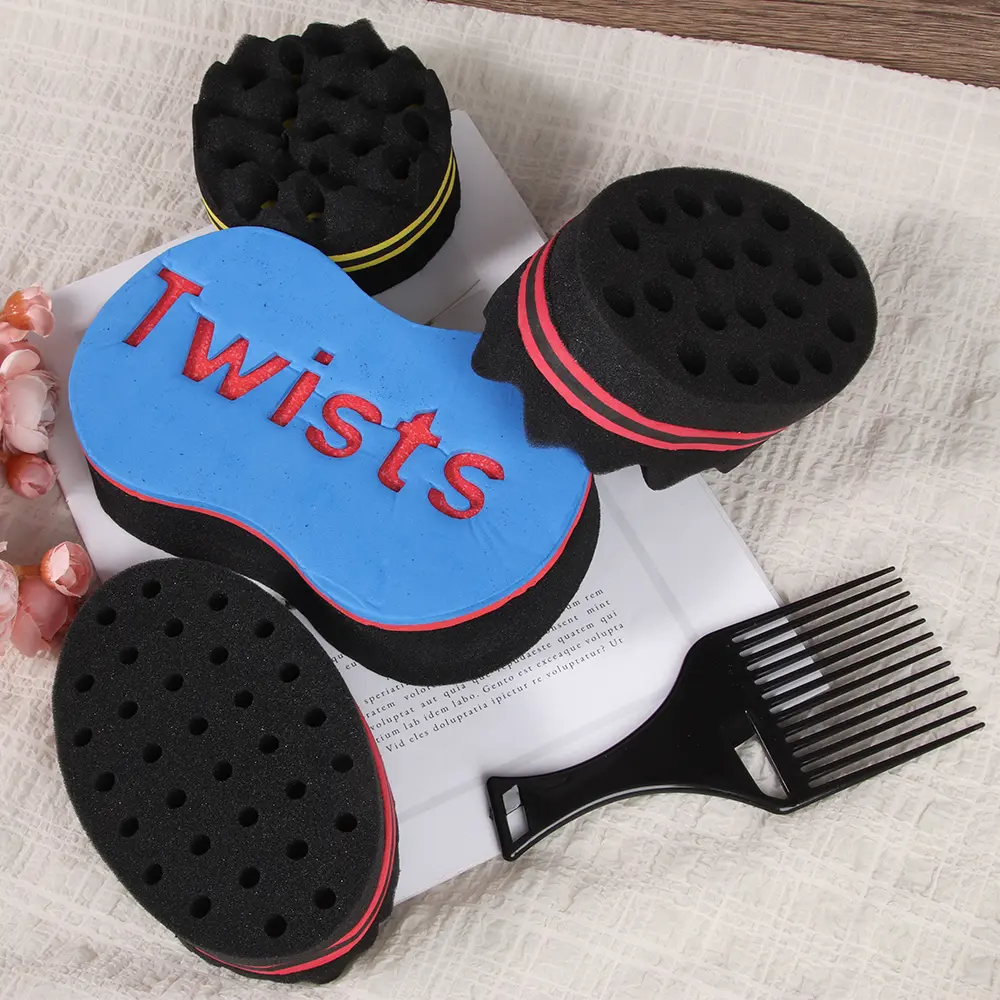 5pcs Big Holes Magic Sponge Brush for Wave,Hip-hop Explosive Hair, Coils, and Afro Hair - Hair Care Tool for Men and Women, Hair Brushes, Styling Tool Set