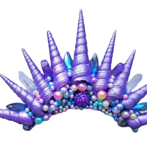 Purple bubble gum drops seashell tiara on a metal 5 inch comb