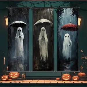 Halloween Hanging Banner, 3 Counts/set Rainy Day Ghost Pattern Wall Decoration, Wall Art for Home Living Room Bedroom Decor
