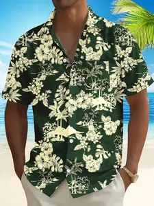 Men's Hawaiian Shirts,Button Down Floral Short Sleeve for Men Vacation Beach Tropical Shirts