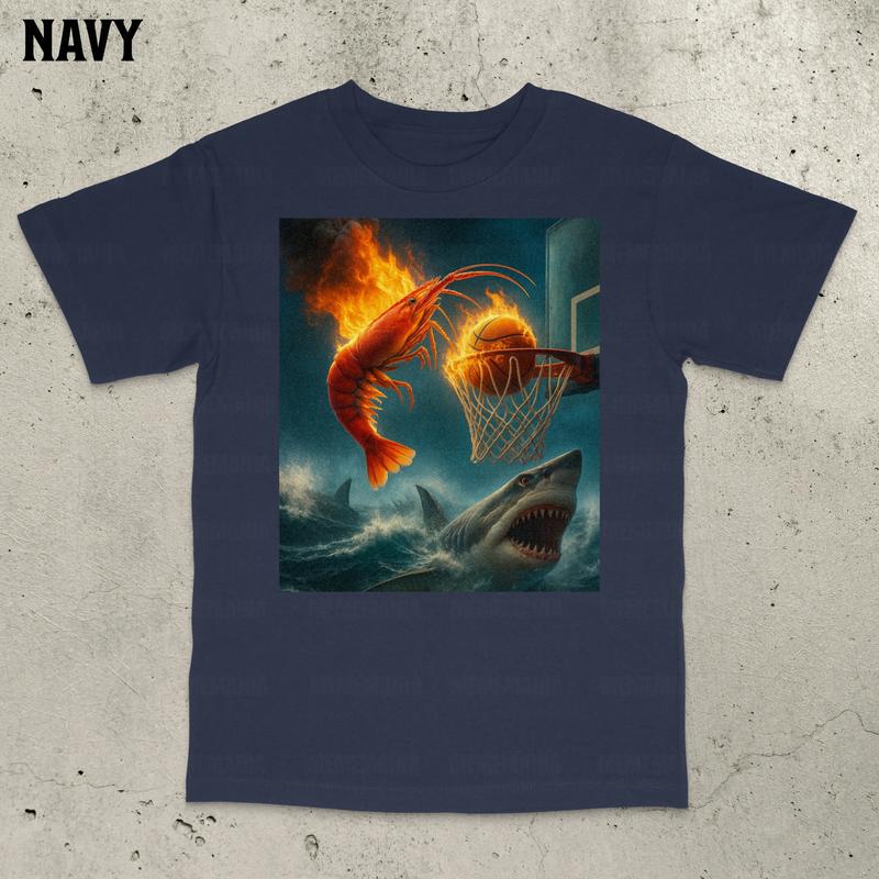 Fiery Shrimp Dunk Shirt, Basketball T-Shirt, Sports Fan Apparel, Basketball Meme, Trending Shirt, Shooter T-Shirt, Joke Shirt, Gen Z Shirt