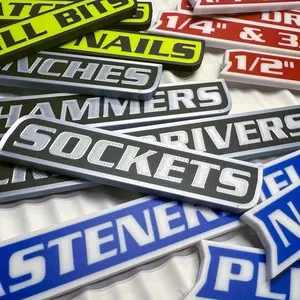 Magnetic Toolbox Labels 12 Pack Reusable Tags for Steel Toolboxes Carts Drawers Cabinets Indoor Garage Use Durable 3D-Printed PLA Plastic Weather-Resistant Organize Accessories