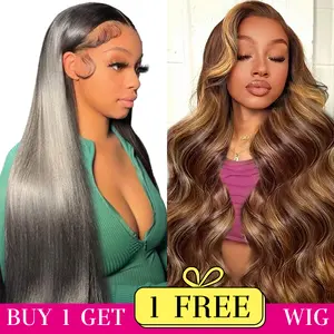 Sharimo New [Combo sale 26"&22"] buy 1 get 2 wig" 26 Inch 13x4 Straight Hair Lace Front Wigs + 13x4 22Inch Straight 99j Human Hair Hair Pre Plucked HD Transparent Lace FrontalHuman Hair Wigs 180% Density