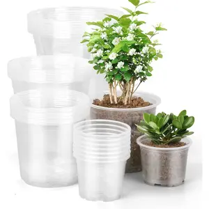28 Pack 4/5/6/7 Inch Clear  Pots for  with Drainage Holes, Clear Plastic Seedling Flower  Pot Insert, Seed Starter Pots