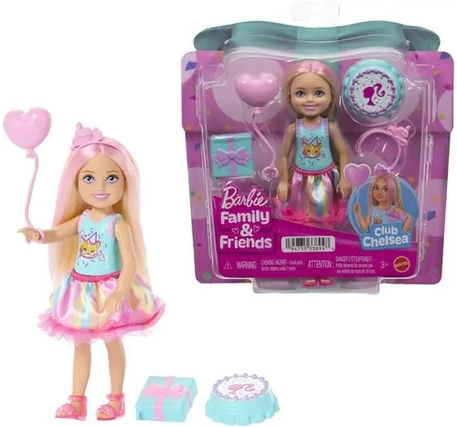 Barbie Club Chelsea Birthday-Themed Small Doll with Party Accessories, Blonde  [COLLECTIBLES] Paper Doll