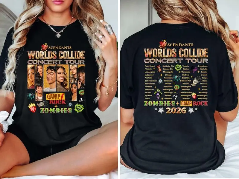 Descendants Zombies Camp Rock Worlds Collide Concert Tour Shirt, Music Festival 2026 Shirt, Descendants Zombies Camp Rock Tee, Retro 90s Music Style, Vintage Fan Merch Top, New Tour 2026 Gift For Fans Classic Menswear Menswear