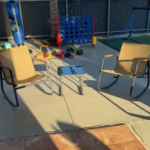 Gizoon 3 Piece Rocking Bistro Set, Textilene Fabric Patio Furniture Set, Front Porch Rocker Chairs with Coffee Table for Lawn, Garden, Balcony, Poolside (Black)