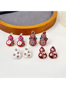 New Chinese Style Enamel Gourd Stud Earrings, Retro Chinese Style Red Earrings, Exquisite Niche Earrings for Women