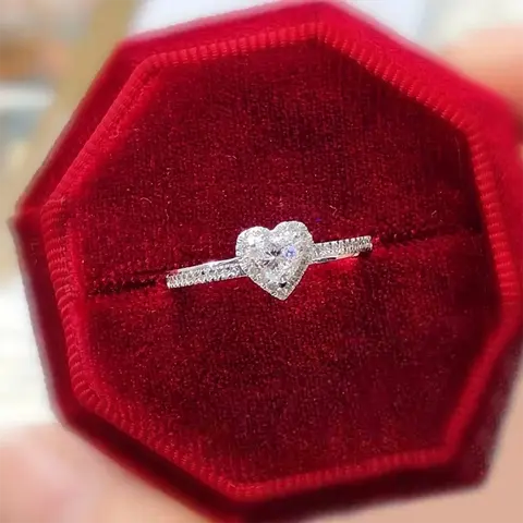Women's Heart Shape Engagement Ring, Delicate  Stylish Square Cubic Zirconia Promise Ring, Anniversary Birthday Proposal Jewelry Gift for Women