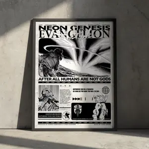 Neon Genesis Evangelion Anime Poster, Manga Artwork Japanese Wall Decor, Minimalist Mecha Futuristic Dystopian Aesthetic