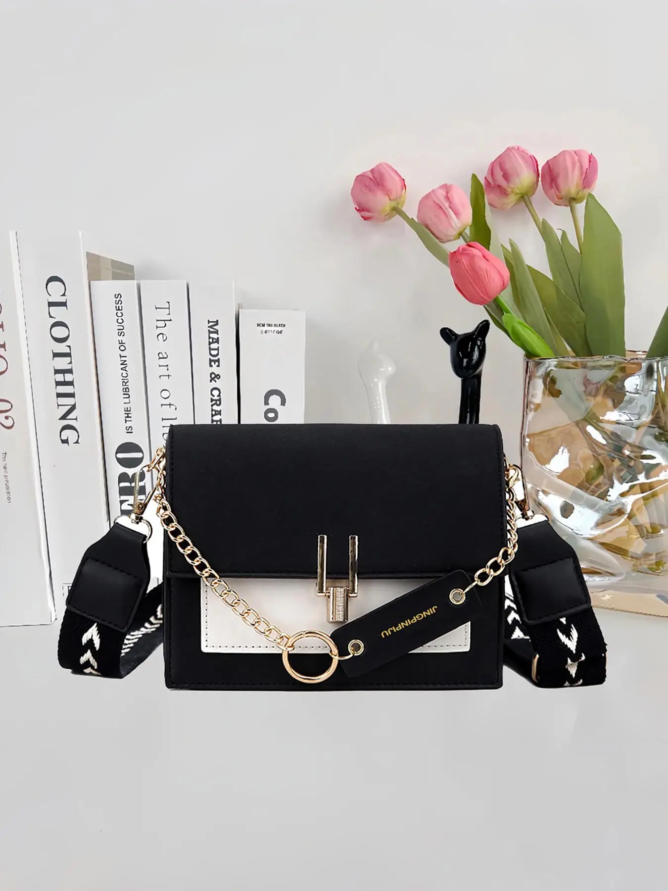 Women's Elegant Colorblock Crossbody Bag, Trendy Ring-linked Design Handbag for Work & Daily Use, Casual Trendy Versatile Work Purse for Women & Girls