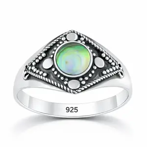Abalone Shell Beaded Bali Ring - Oxidized 925 Sterling Silver