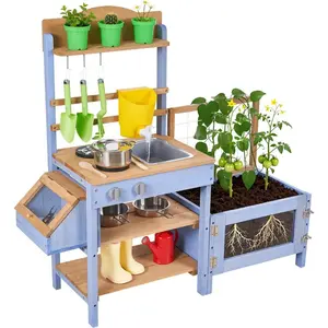 VEVOR Mud Kitchen, Outdoor Mud Kitchen for Kids, Wood Outdoor Play Kitchens with Stoves, Hooks, Sinks, Planting Shovels, Spatulas, Handle, Cookware Pots and Accessories, Play with Water and SandVEVOR Super Brand Day