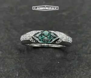 [LUMI39] 925 Sterling Silver Unisex Adults' Bridal Statement Ring - Aqua Green Excellent Marquise Cut Synthetic Moissanite Single Main Stone Engagement Ring with Eye of Horus 2.0 Design for Daily Wear