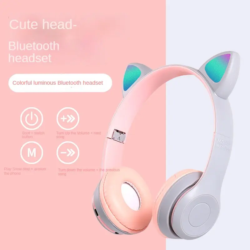 Bluetooth Headset P47M Cat Ears Glow New wireless gaming headset for mobile phones Noise Cancellation