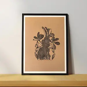 Original Linocut Jack Rabbit Print