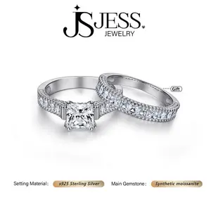 1.2 ct Princess-Cut Genuine Synthetic Moissanite Stacking Ring Set – Includes Main Ring and Band, S925 Sterling Silver