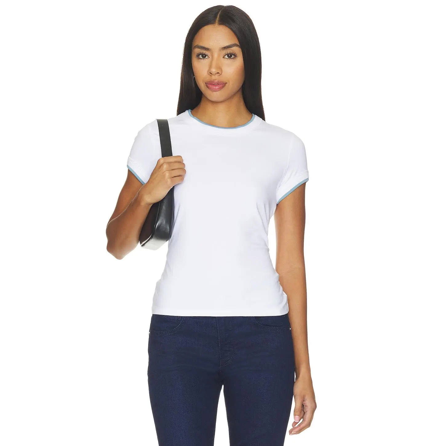 Veronica Beard Contrast Devin Tee in White/blue River