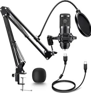 【US 2025 Black Fridays Deals】Studio Condenser USB Microphone Computer PC Microphone Kit with Adjustable Boom Stand Shock Mount