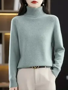 New Women's Mock Neck Sweater, Loose Knit Pullover, Warm Inner Layer Top, Casual Knitwear for Fall & Winter, Ladies Clothing