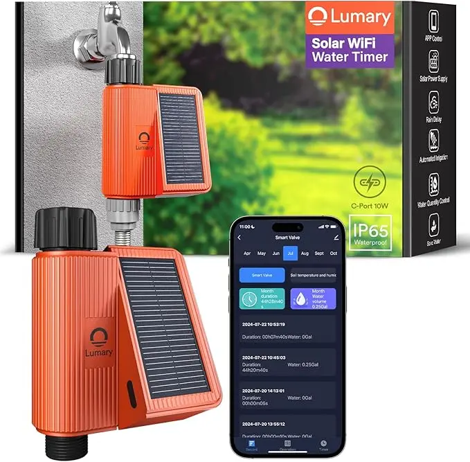 Lumary Solar WiFi Sprinkler Timer - Smart Garden Hose Watering Timer with APP & Voice Control (Works with Alexa), Automatic Irrigation Controller for Lawns