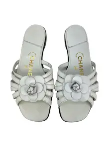 Chanel Cameilla White Leather Slip On Sandals