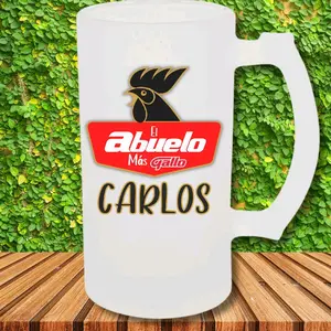 Tarro Cervecero Gallo | Personalized Frosted Beer Mug | Vaso de Cerveza | Custom Drinkware Accessories | Father’s Day Gift for Dad | Reusable Cup