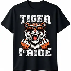 Retro Vintage Tiger Pride School Sports Team Tiger Mascot T-Shirt, Black Crew Neck, Casual And Stylish, Soft 100% Cotton