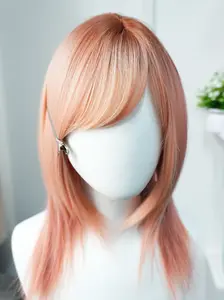 Orange Short Hair Wig with Bangs, 14 Inch Natural Cute Layered Heat-Resistant Fiber Wig for Women, Medium Length Wigs for All Seasons