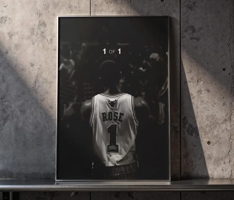 Derrick Rose Black & White NBA Poster, Chicago Basketball Wall Art