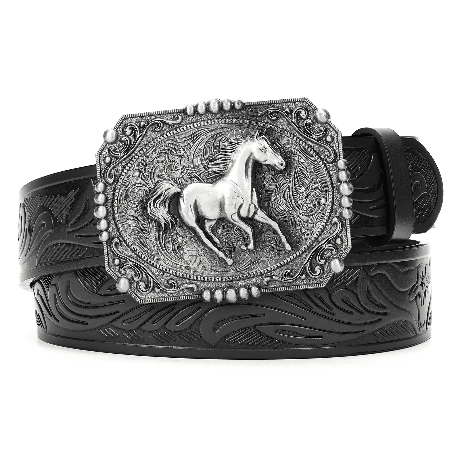 BELT ROAD Cowboy Cowgirl Belt Leather Horse Buckle Belt for Men Women Western Belt for Jeans Halloween Thanksgiving Christmas Birthday gifts Fashion accessories