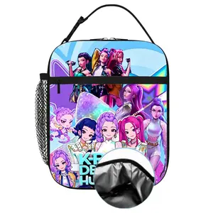 BLACK INSULATED KIDS LUNCH TOTE BAG, 2026 New Durable Kpop Print Lunch Box For Boys Girls, Leakproof Thermal Cooler Lunch Bag, Spacious Lightweight Children Lunch Carrier For School Picnic Travel