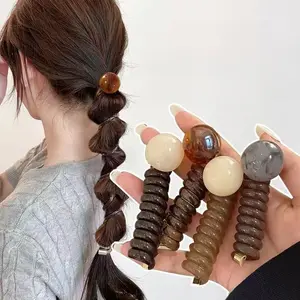 Elegant Vintage Ball Spiral Hair Ties, No Crease Coil Hair Bands for Bubble Braid, Ponytail & Braided Hairstyles, Minimalist Hair Ropes for Daily Wear