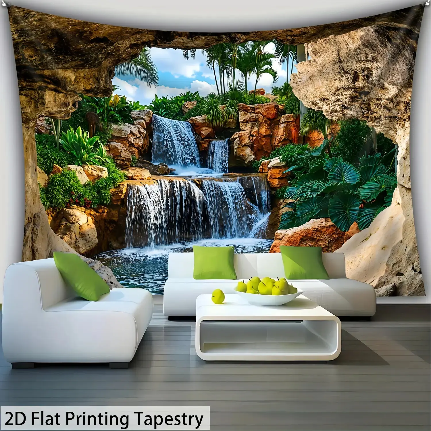 1pc Extra Large Cave Rocks Mountain Waterfall Tapestry - Home Decor Room Art, Wrinkle-Resistant Synthetic Fabric, HD Digital Print, Horizontal Hang, Easy Install, Nature Scene Serene Look Waterfall View Wall Hanging for Living Room, Bedroom