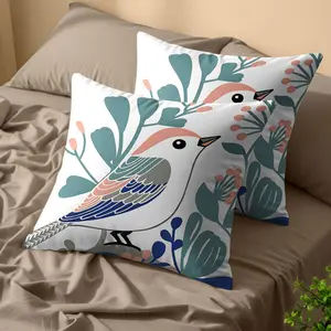 Fresh Retro Bird And Flower Print Throw Pillows (Pair, With Inserts), Soft And Healing Colors, Blending Nordic Minimalism And Natural Pastoral Style, Ideal For Decorating Sofas, Benches, Chairs, Porches And Courtyards.