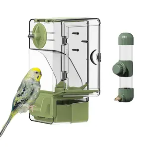 2Pcs Bird Cage Feeder Automatic Parrot Seed Feeders with Perch Acrylic Transparent Seed Food Container Cage Accessories for Small and Medium Parakeets Lovebirds (Green) - Home Improvement.