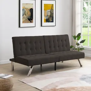 Wood Frame Futon Sofa Bed with Stainless Steel Legs Espresso Finish Convertible Sleeper Couch for Living Room Guest Room Space Saving Furniture, Living Room Furniture for Apartment, Lounge, Family Room, Office and Home Seating