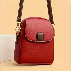 [Trendy Crossbody Bag] 1pc Red Trendy Women’s Crossbody Bag - Versatile One-Shoulder Messenger Purse with Zipper Closure, Adjustable Strap & Stylish Stitching Detail for Everyday Use