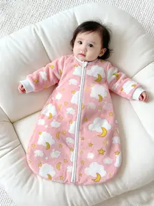 Cloud Print Baby Wrap Swaddle, Plush Fabric Comfortable Touch, Overall Wrap Prevents Babies Kicking Blankets, Perfect Baptism Gift