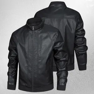 Men's Full Zip Stand Collar Jacket Spring Autumn Motorcycle Style Casual Coat Fashion Trendy Long Sleeve Black Zipper Solid Color