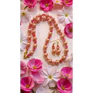 Pink & Peach Beaded Jewelry Set       (4753)