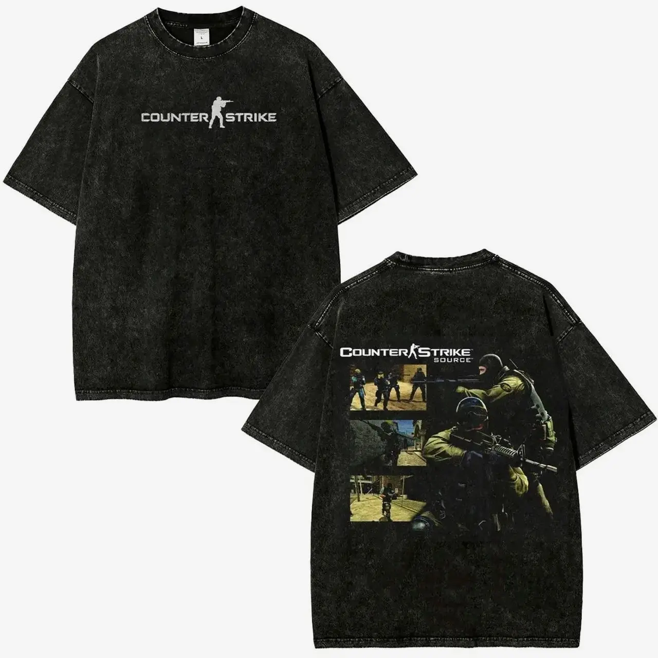 Retro Style Valve Counter Strike Washed Tshirt, Vintage Y2K Video Game T-Shirt, 100% Cotton Heavyweight Shirt - Grunge Streetwear Aesthetic Tee men  gifts funny  tshirt Fabric Menswear TVH