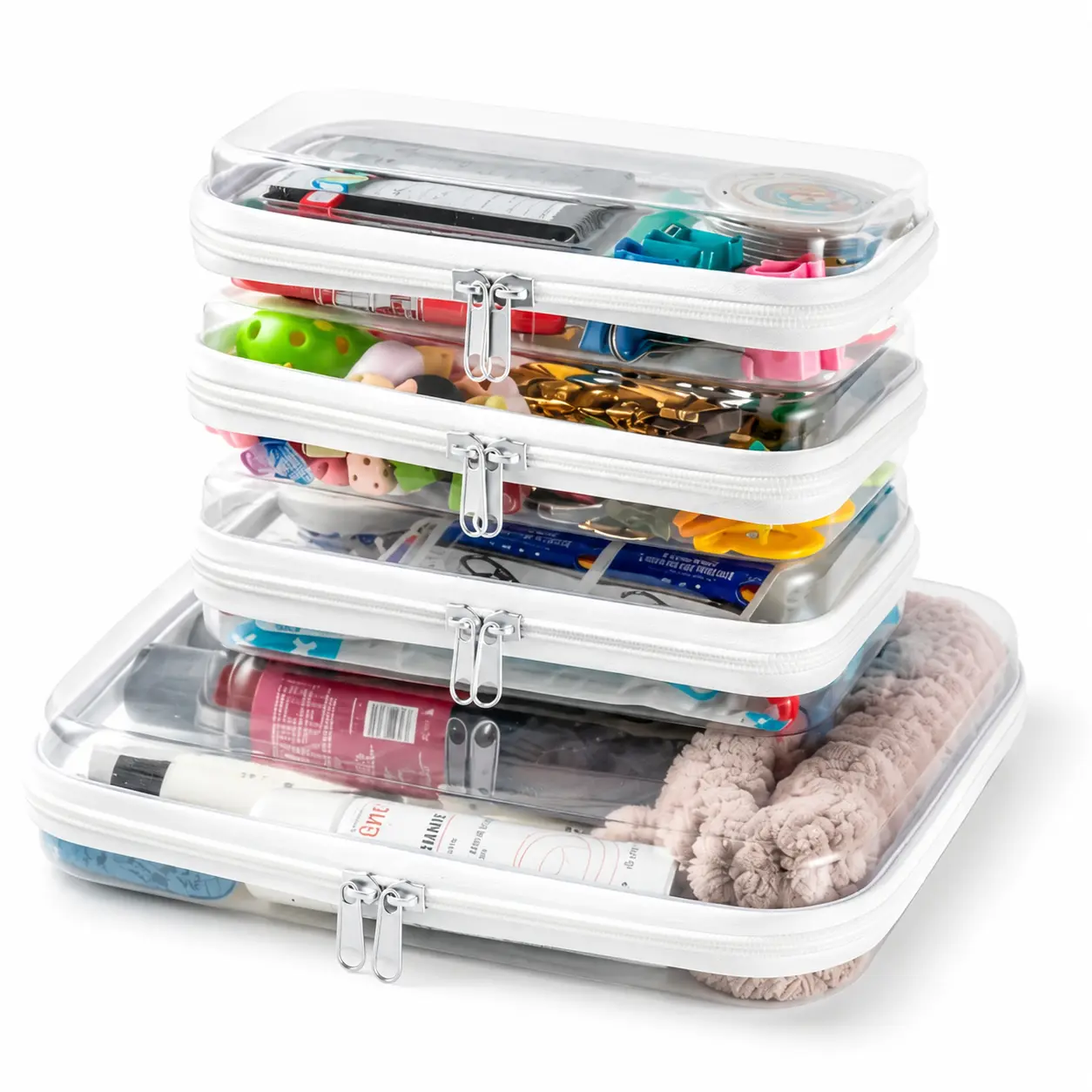Thickened High Transparent Zipper Storage Hard Case With Visible Label & Secure Zipper, Multi-Purpose Portable Storage Pouch Organizer Box For Toys Makeup Travel Home Dorm Everyday Storage small object girl stuff