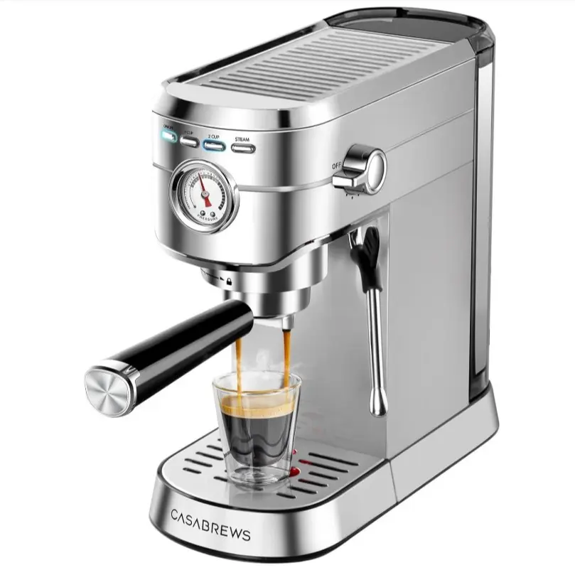 Compact Espresso Machine with Milk Frothing Steam Wand