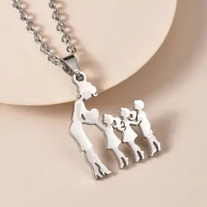 Mothers and Children Family Stainless Steel Necklaces Silver Color Multiples Kids Pendant Necklace Jewelry Mother's Day Gift