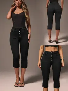Women's Solid Color High Waist Skinny Fit Capri Pants, Casual Comfy Cropped Trousers for Daily Wear, Ladies Bottoms for All Seasons