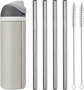 Metal Replacement Straws for Owala Water Bottle 24 oz 32 oz, With 2 Cleaning Brush, Reusable Stainless Steel Straws Compatible With  Water Bottle-4 PCS