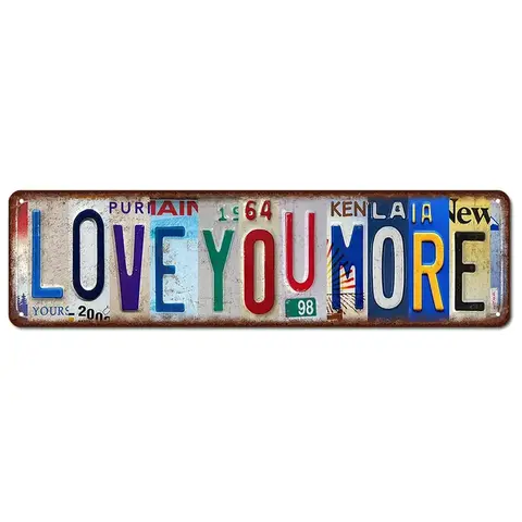 Vintage "Love You More" Decorative Metal Tin Plaque - 16x4 in Metallic Accent Home Sign with Vintage Metal Look, Pre-Drilled Holes for Easy Nail-Free Hanging, Warm Romantic Wall Sign for Patios, Bars, Home Spaces Gift