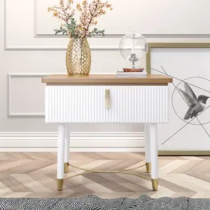 Homary Modern White Nightstand Contemporary Wood Nightstand Bedside Table with Drawer in Gold