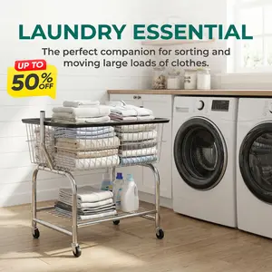 Rolling Metal Wire Laundry Cart With Wheels Dirty Clothes Basket 19x15x22in Versatile for Laundry Room Bathroom Bedroom HOT